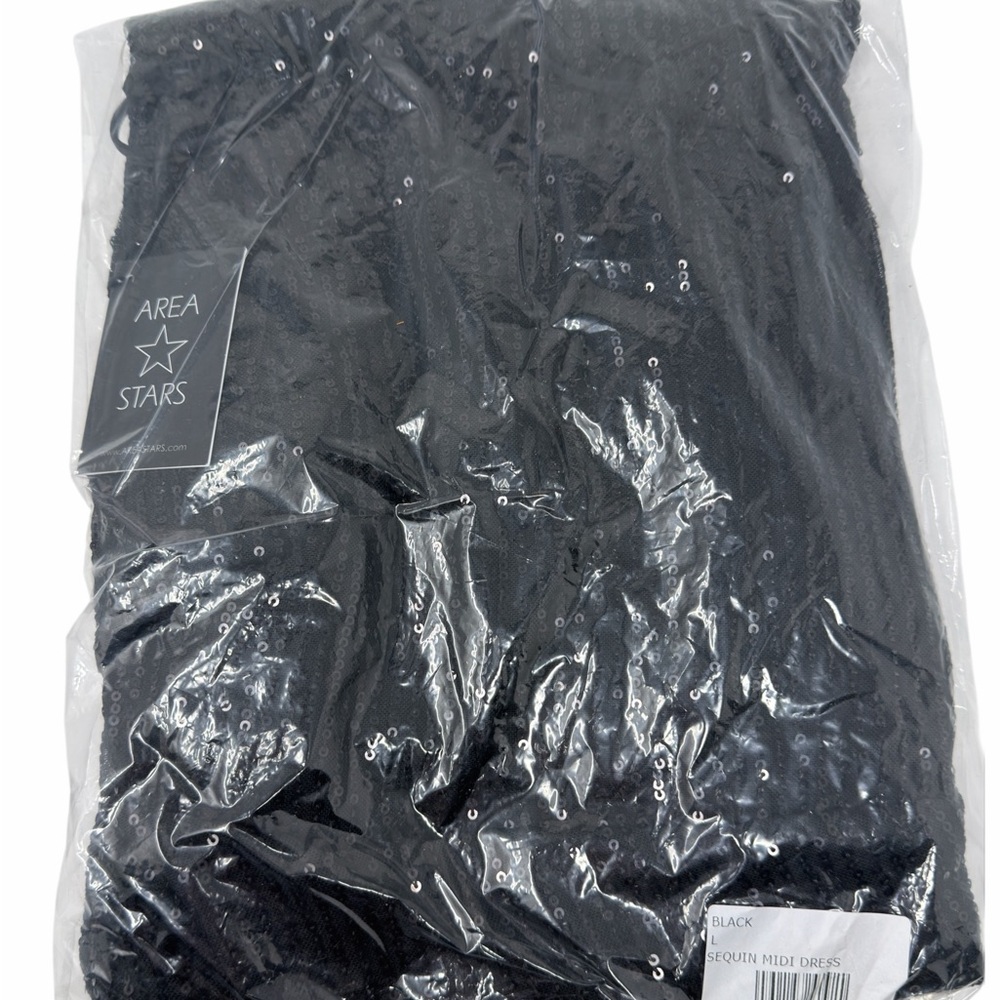Area Stars Sequin Midi Dress Black Surplus Neckline Sleeveless Cocktail‎ L NEW - Picture 16 of 16